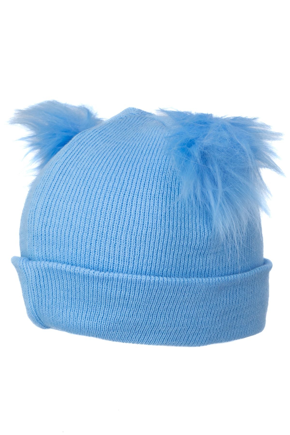 Kız Çocuk Kışlık Kalın Bere Çift Ponpon Model Pamuklu Katlamalı Sıcak Tutar Esnek Rahat